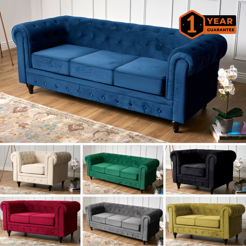 Chesterfield sofa suite velvet - sofa,