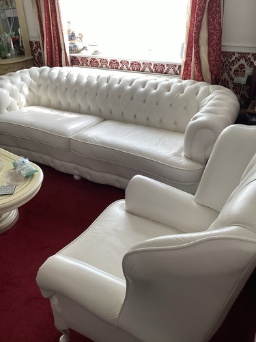 White leather chesterfield - leather,